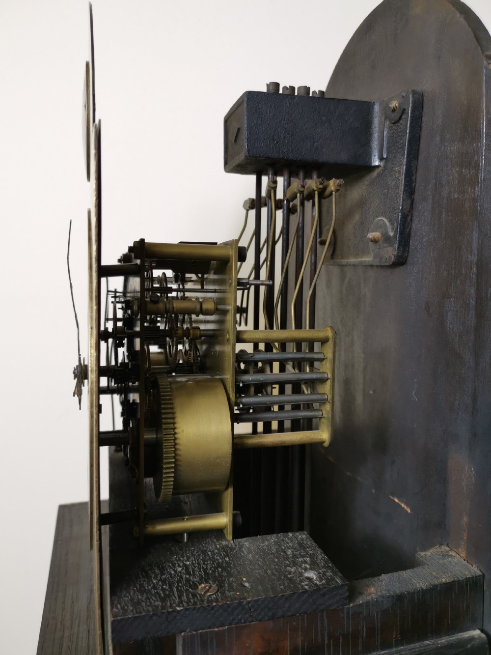 Edwardian Chiming Oak Grandmother or Small Grandfather Longcase Clock with Barley Twist Hood Columns View V