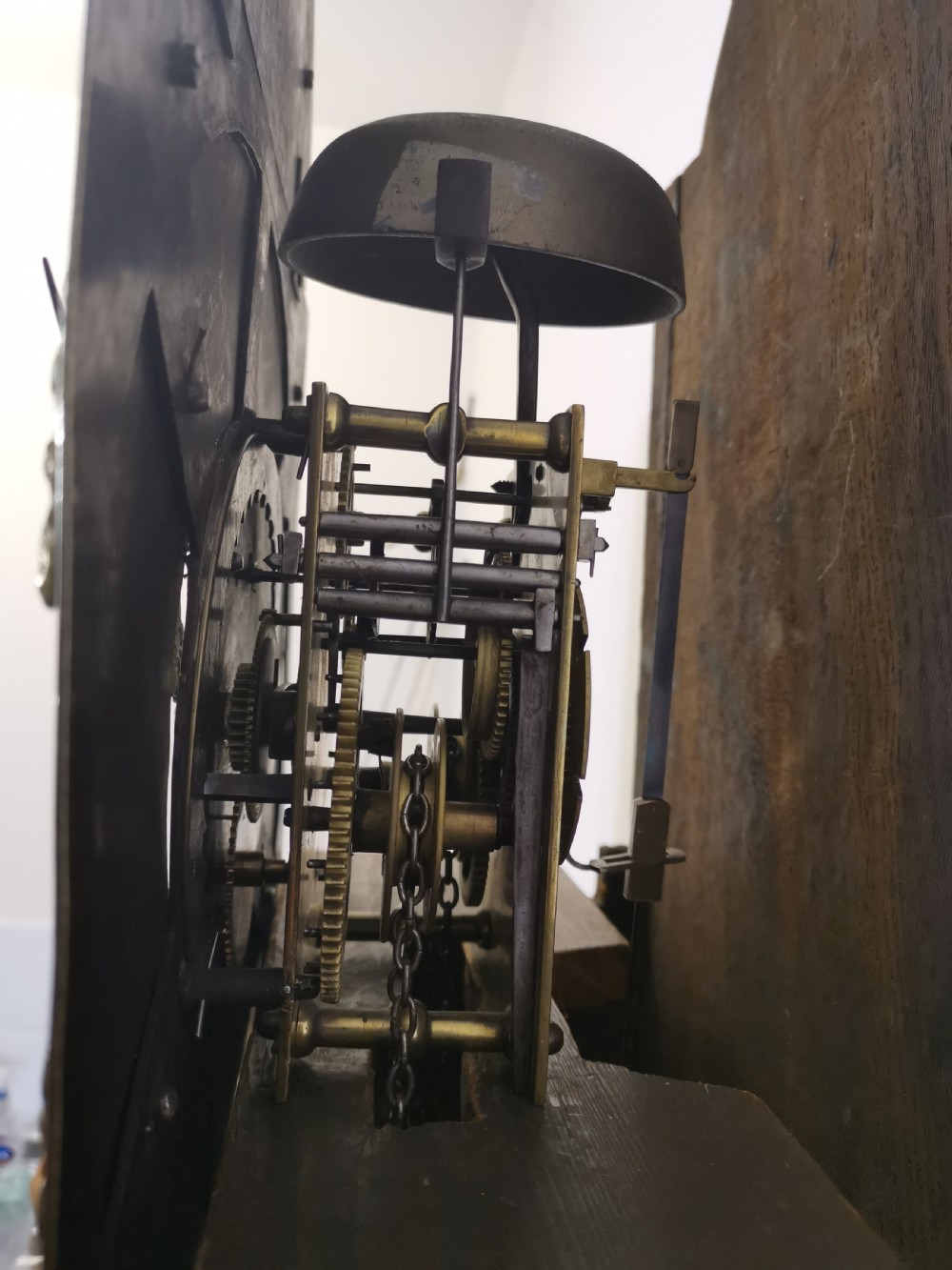 Well Proportioned 18th Century Georgian Oak with Mahogany Banding & Reeded Columns Grandfather Longcase Clock - John Greenough Circa 1780. View VIII