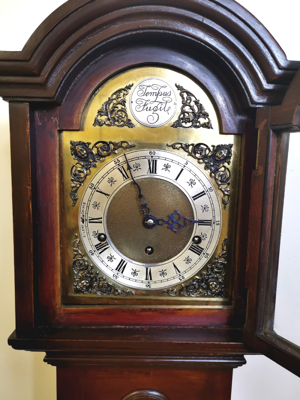 1930's Mahogany Cased Grandmother or Petit Grandfather Musical Longcase Clock with Mellow Chimes (see video)  View IV