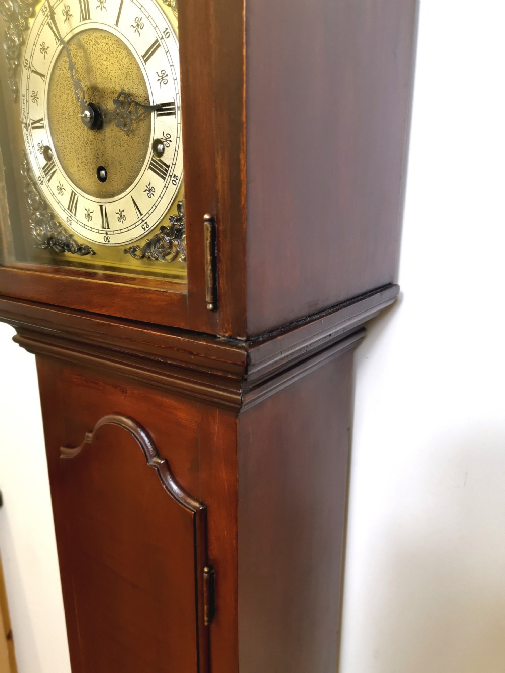 1930's Mahogany Cased Grandmother or Petit Grandfather Musical Longcase Clock with Mellow Chimes (see video)  View V