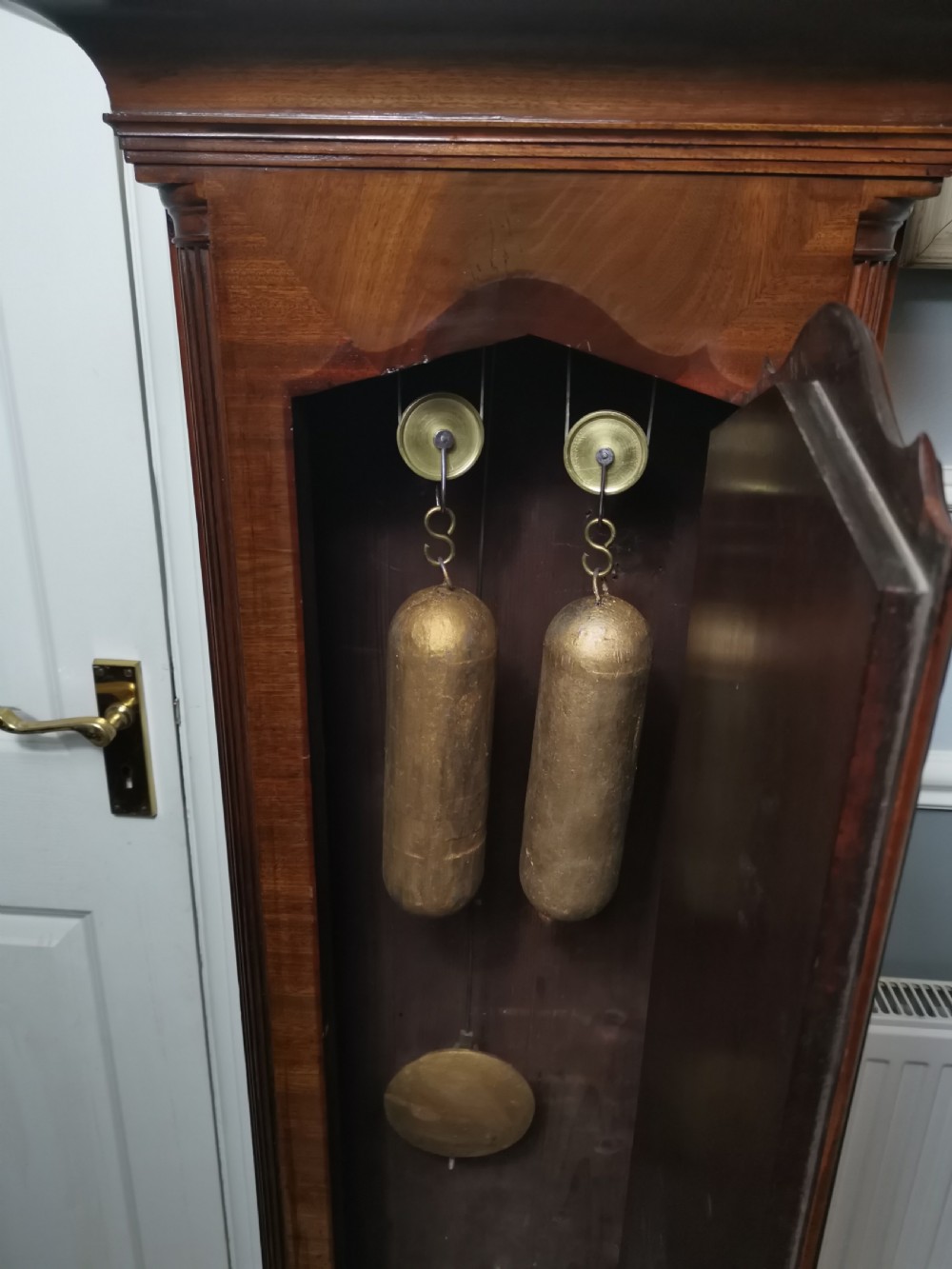 Georgian 8 Day Grandfather Longcase Clock by Pye of Falmouth circa 1760 in a Flame Mahogany Case View V