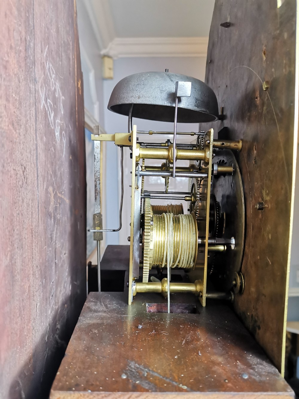 Georgian 8 Day Grandfather Longcase Clock by Pye of Falmouth circa 1760 in a Flame Mahogany Case View VII
