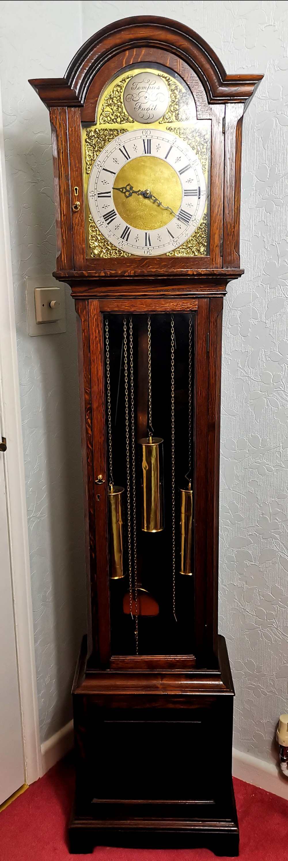 Triple Weight, 2 Mellow Tunes on 8 Gongs Oak Cased Grandmother or Grandfather Musical Longcase Clock