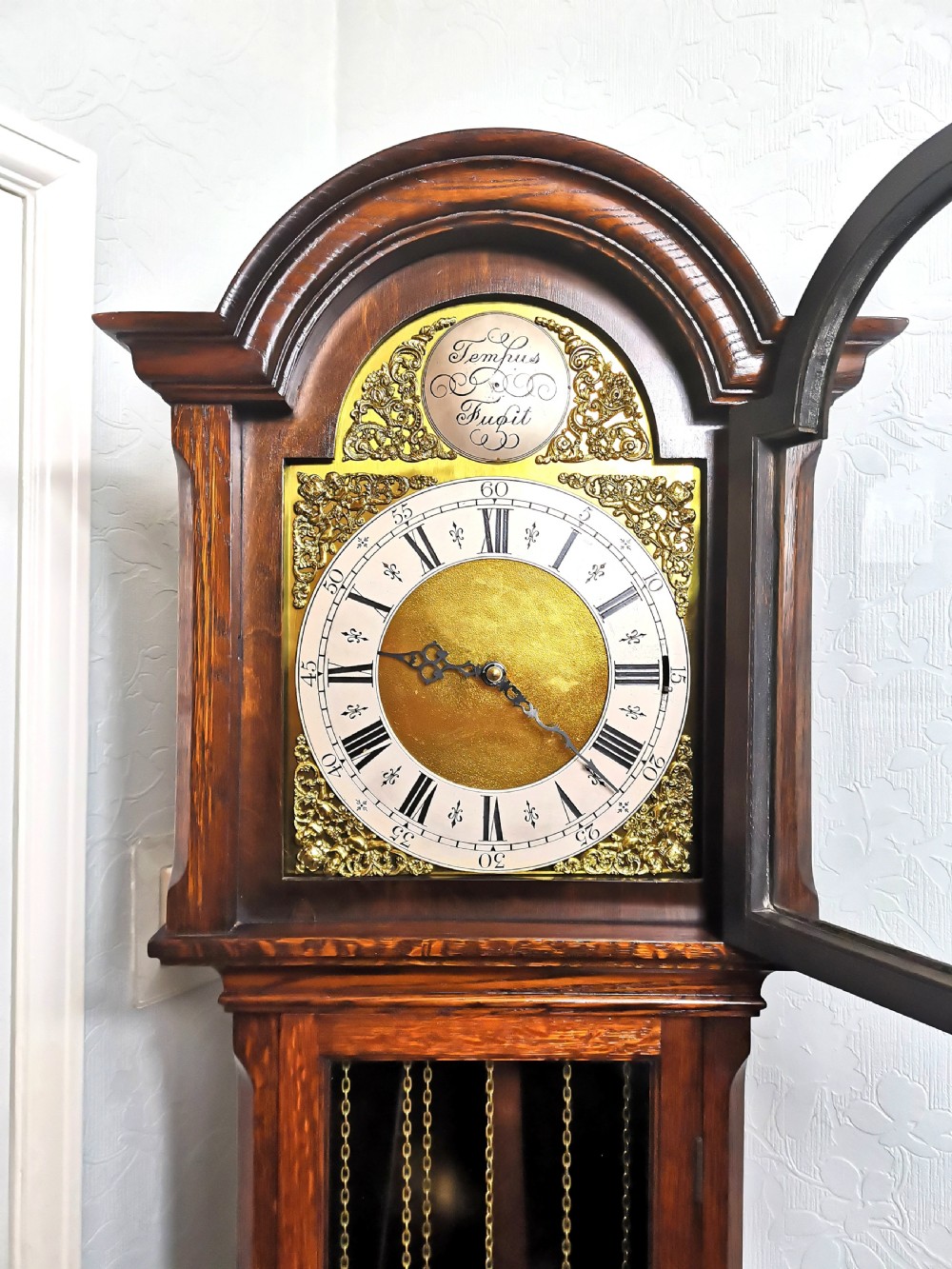 Triple Weight, 2 Mellow Tunes on 8 Gongs Oak Cased Grandmother or Grandfather Musical Longcase Clock View VI