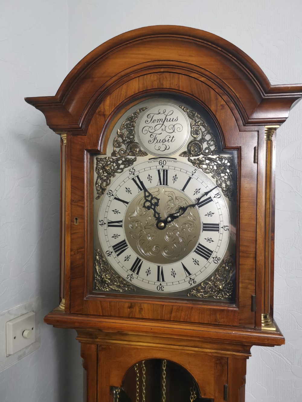 Triple Weight Triple Tune Warm Walnut Grandmother or Grandfather Musical Longcase Clock View II
