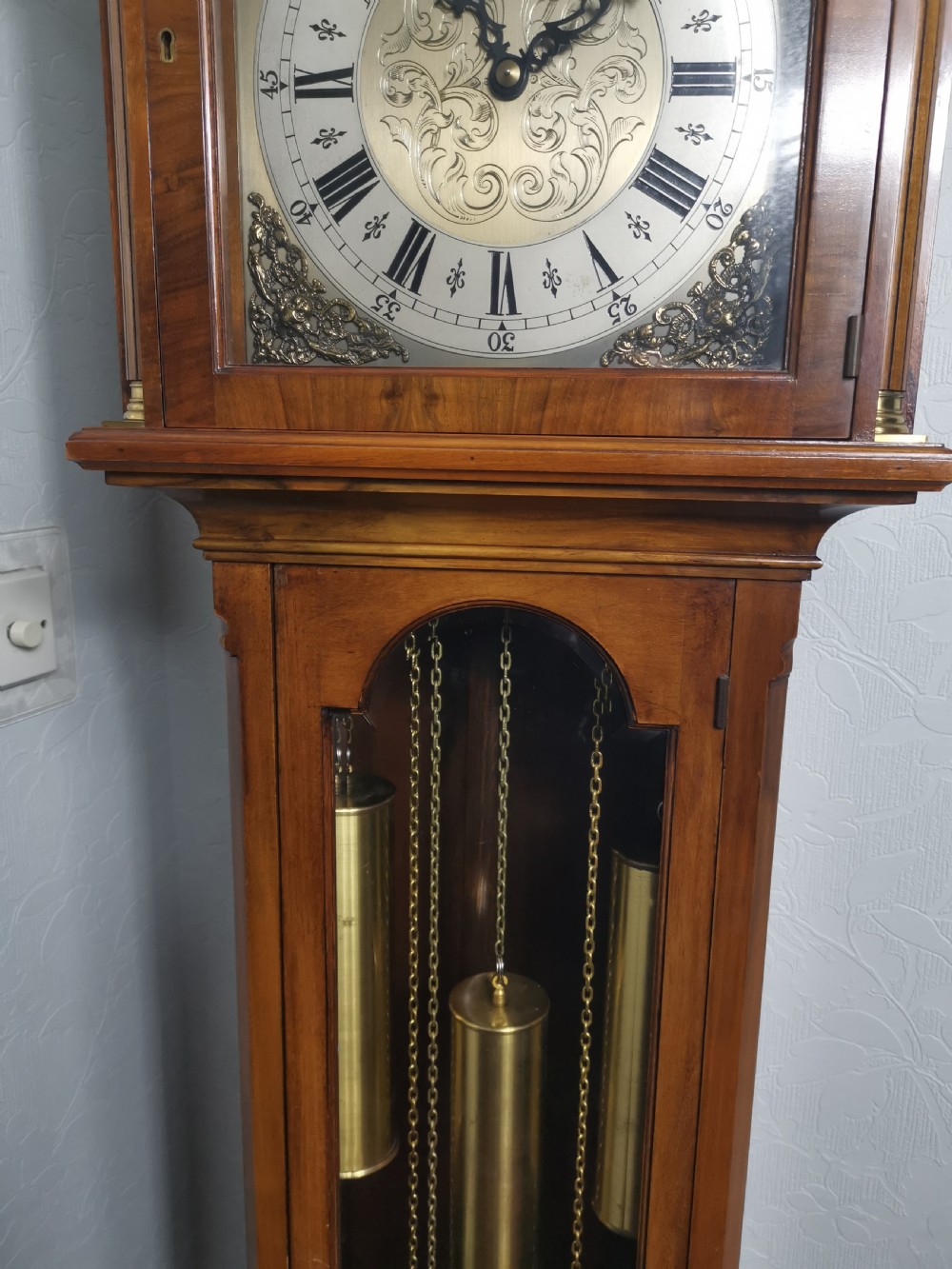 Triple Weight Triple Tune Warm Walnut Grandmother or Grandfather Musical Longcase Clock View III
