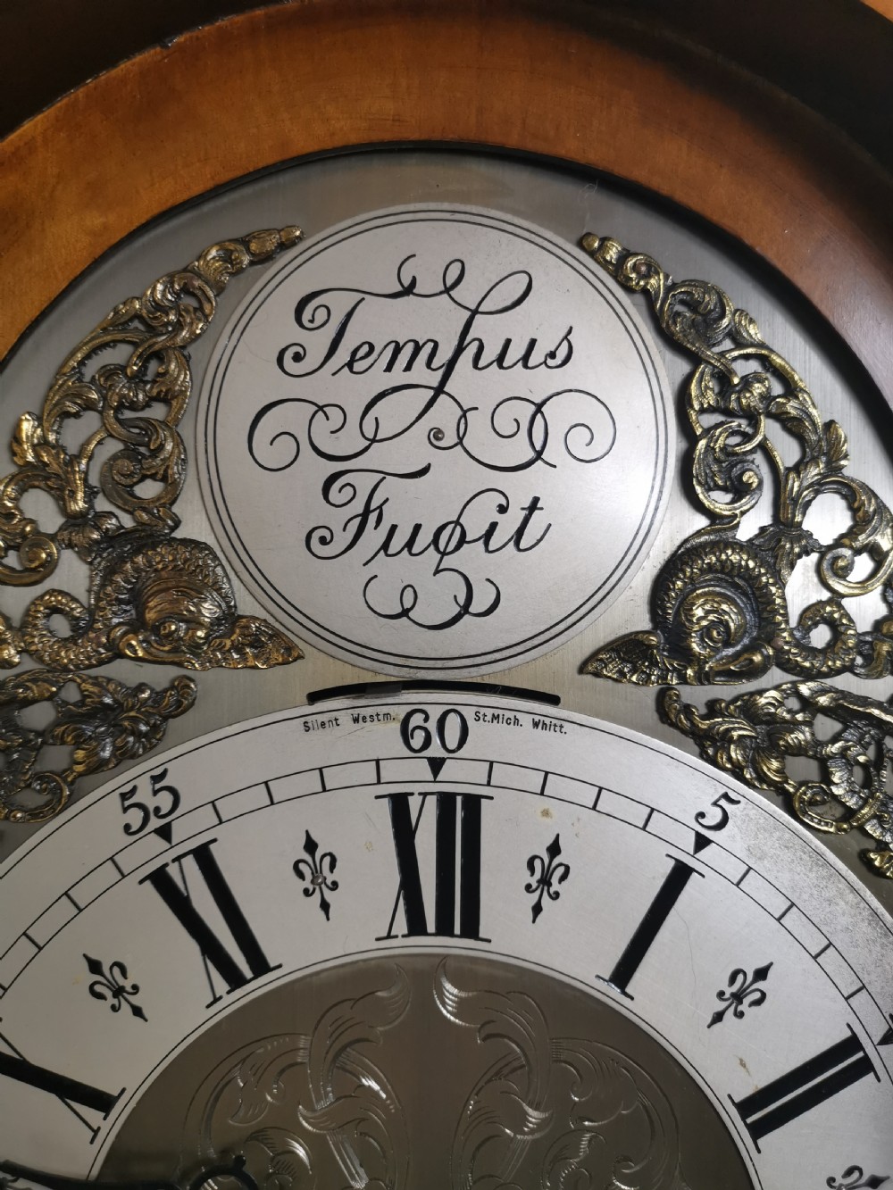 Triple Weight Triple Tune Warm Walnut Grandmother or Grandfather Musical Longcase Clock View V