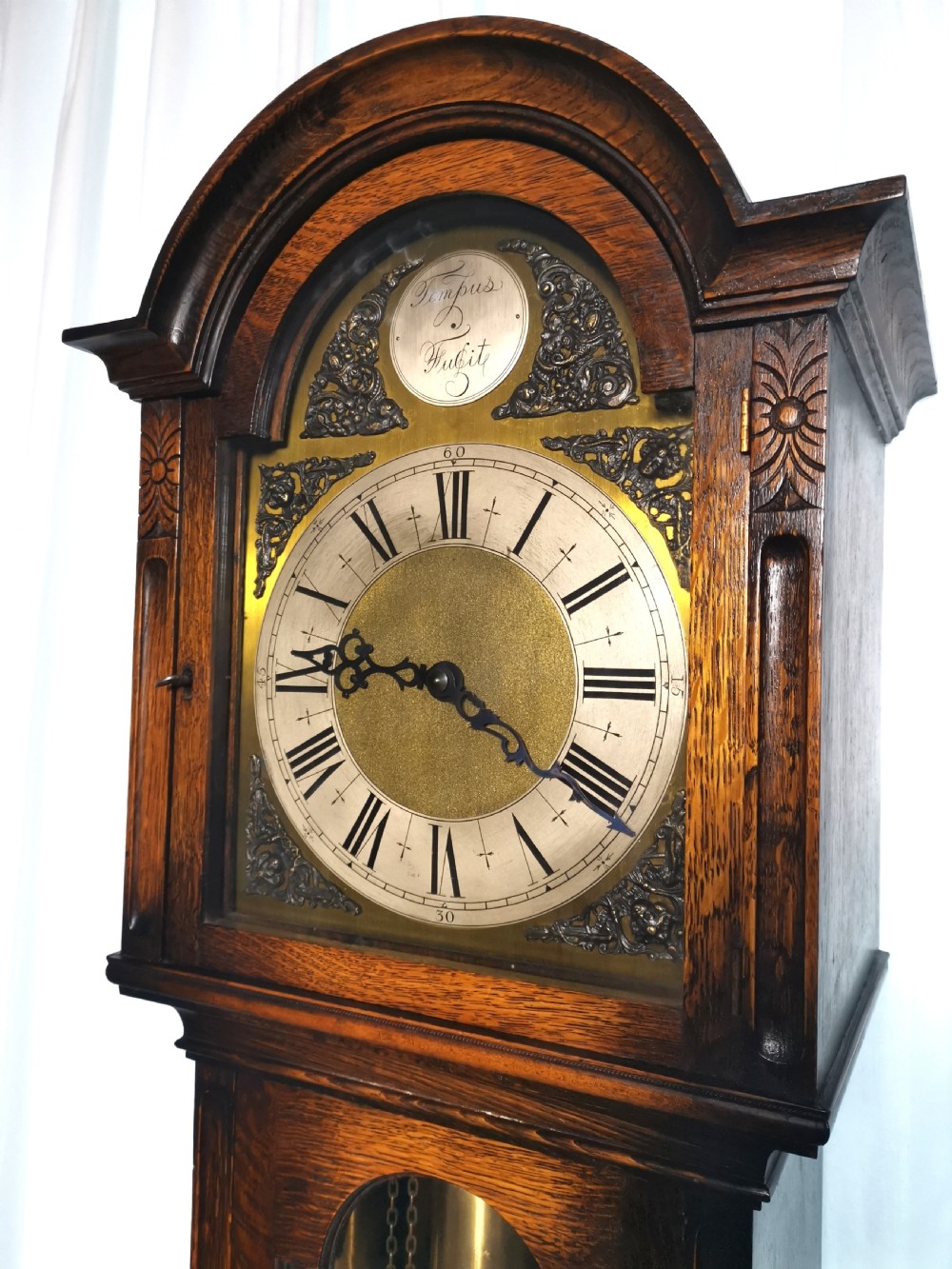 Triple Weight Westminster Chiming Musical Grandfather or Grandmother Oak Glass Fronted Cased Longcase Clock View II