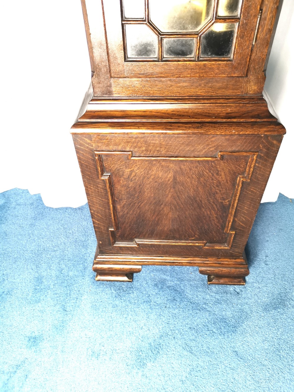 Impressive Triple Tune Triple Weight Musical Astigal Glazed Oak Grandfather Longcase Clock with Strike & Silent View V