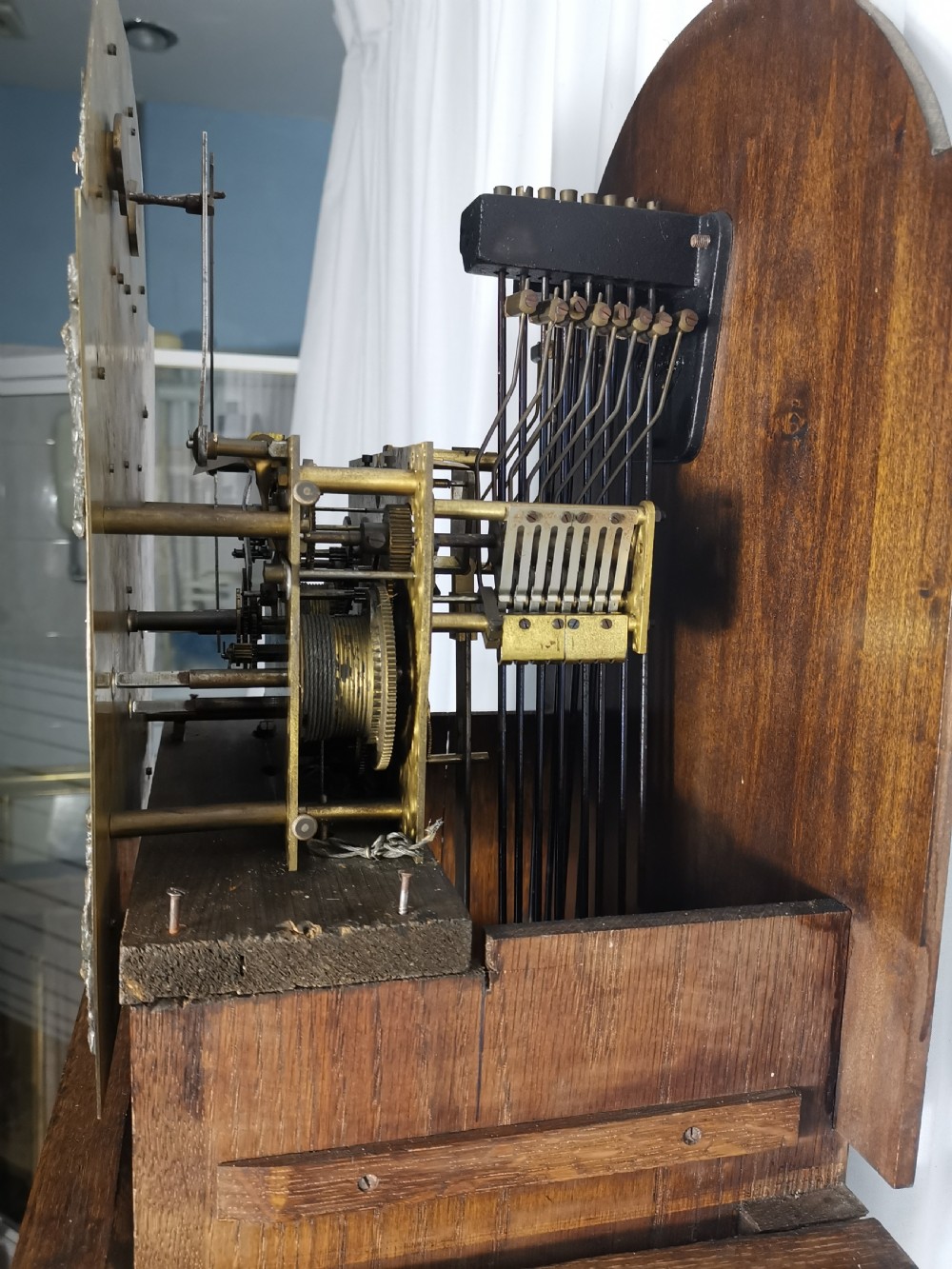 Impressive Triple Tune Triple Weight Musical Astigal Glazed Oak Grandfather Longcase Clock with Strike & Silent View VII