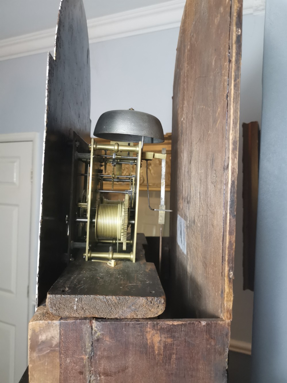 Late Georgian 8 Day Mahogany & Inlaid Grandfather Longcase Clock with Hour Striking & Painted Dial View VIII