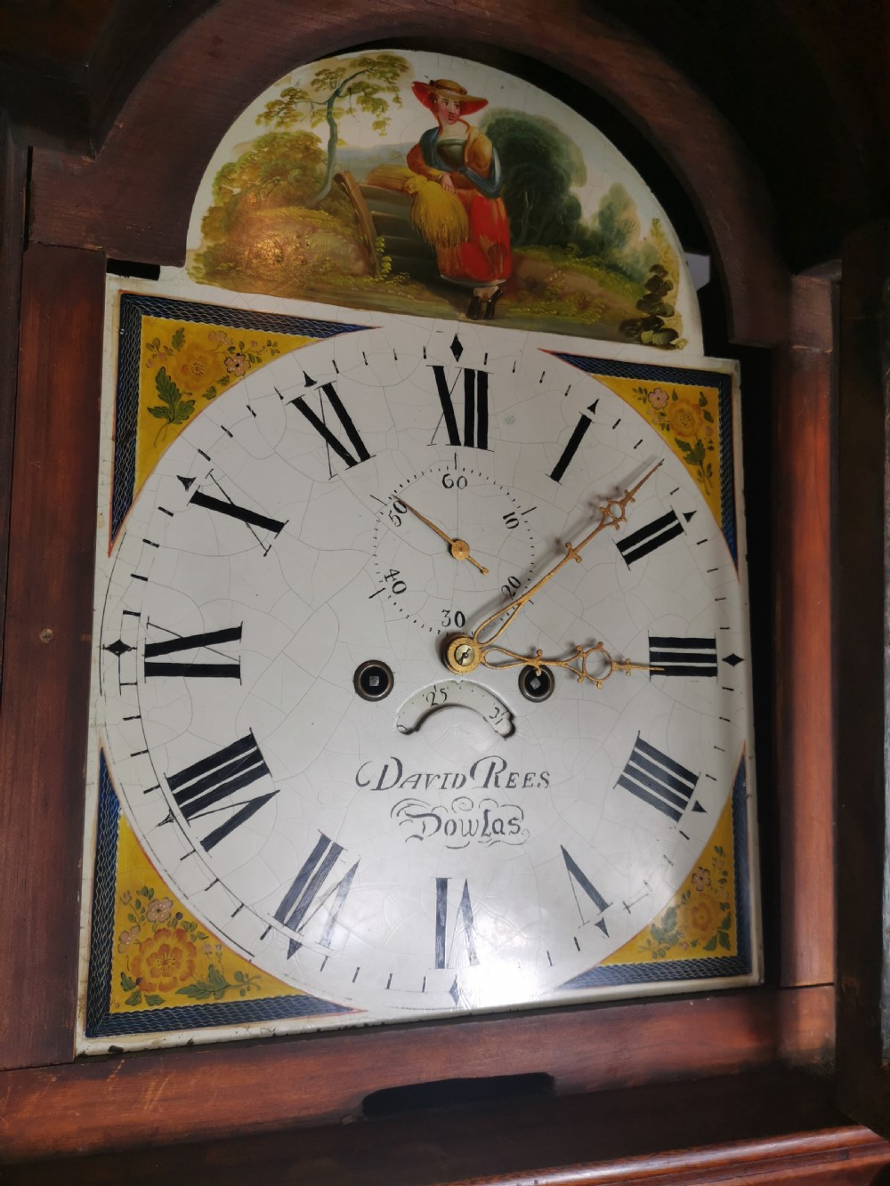 Late Georgian 8 Day Mahogany & Inlaid Grandfather Longcase Clock with Hour Striking & Painted Dial View IX