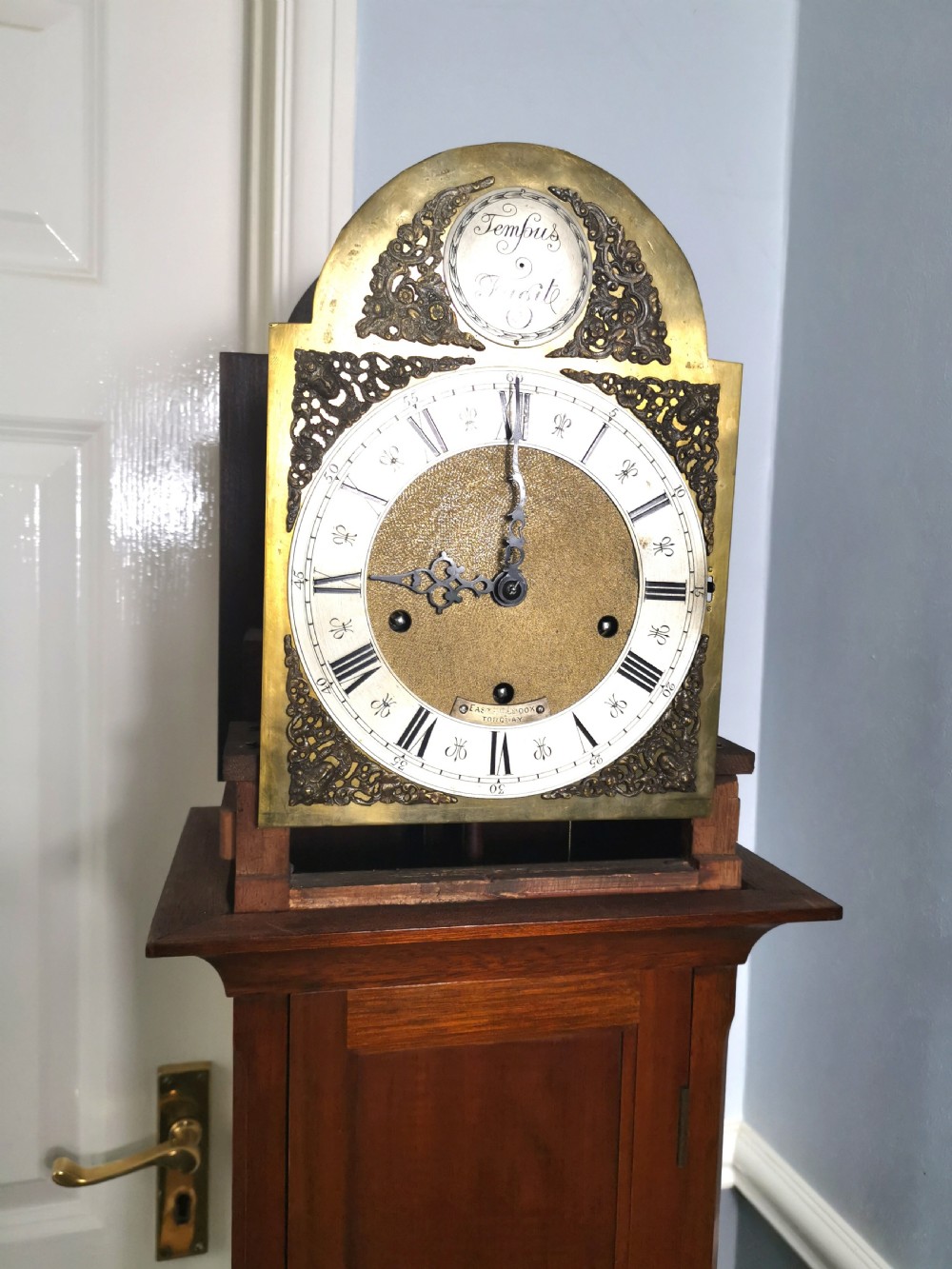 Mahogany Musical Quarter Chiming Grandmother Longcase Clock by Easterbrook Torquay Devon  View III