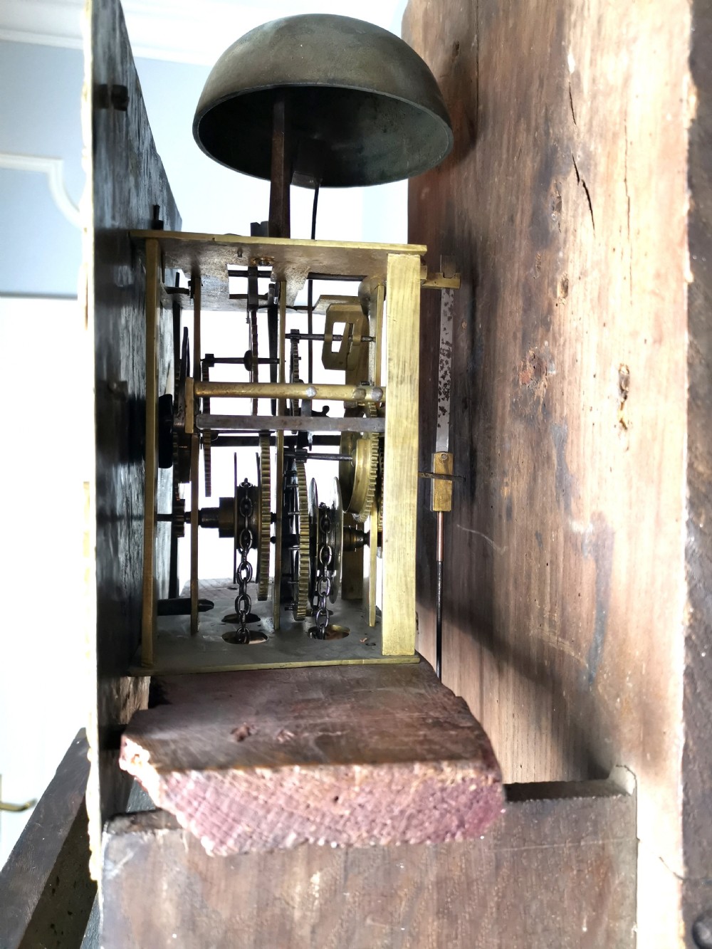 Circa 1718 Early and Rare Noah Pridham of Sherborne Dorset Single Finger Birdcage 30 Hour Oak Grandfather Longcase Clock with Original Features View VII