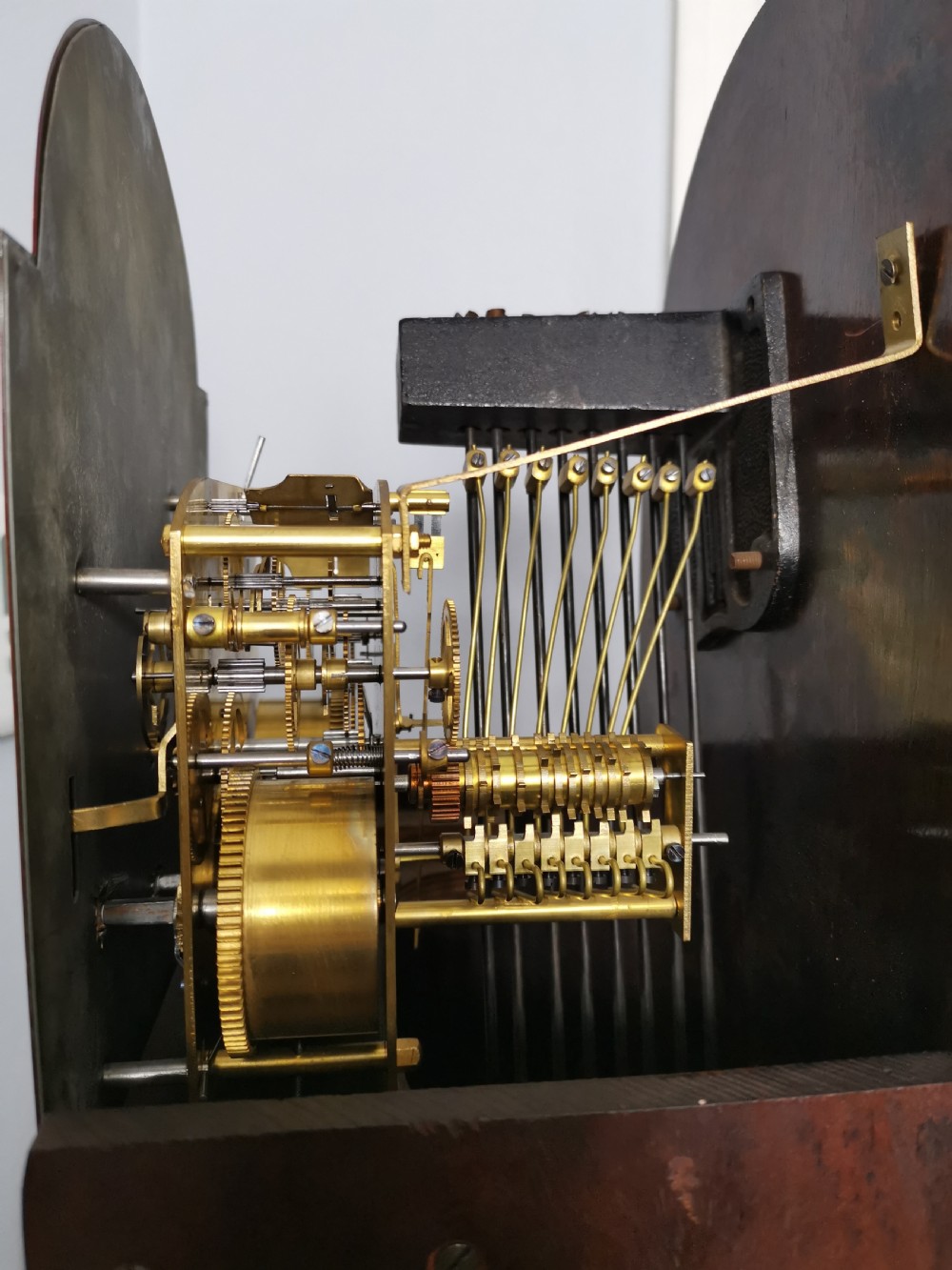 Glass Fronted Mahogany Soft Sounding Twin Tune (Westminster or Whittington) Musical Quarter Chiming Grandmother or Small Grandfather Longcase Clock View V