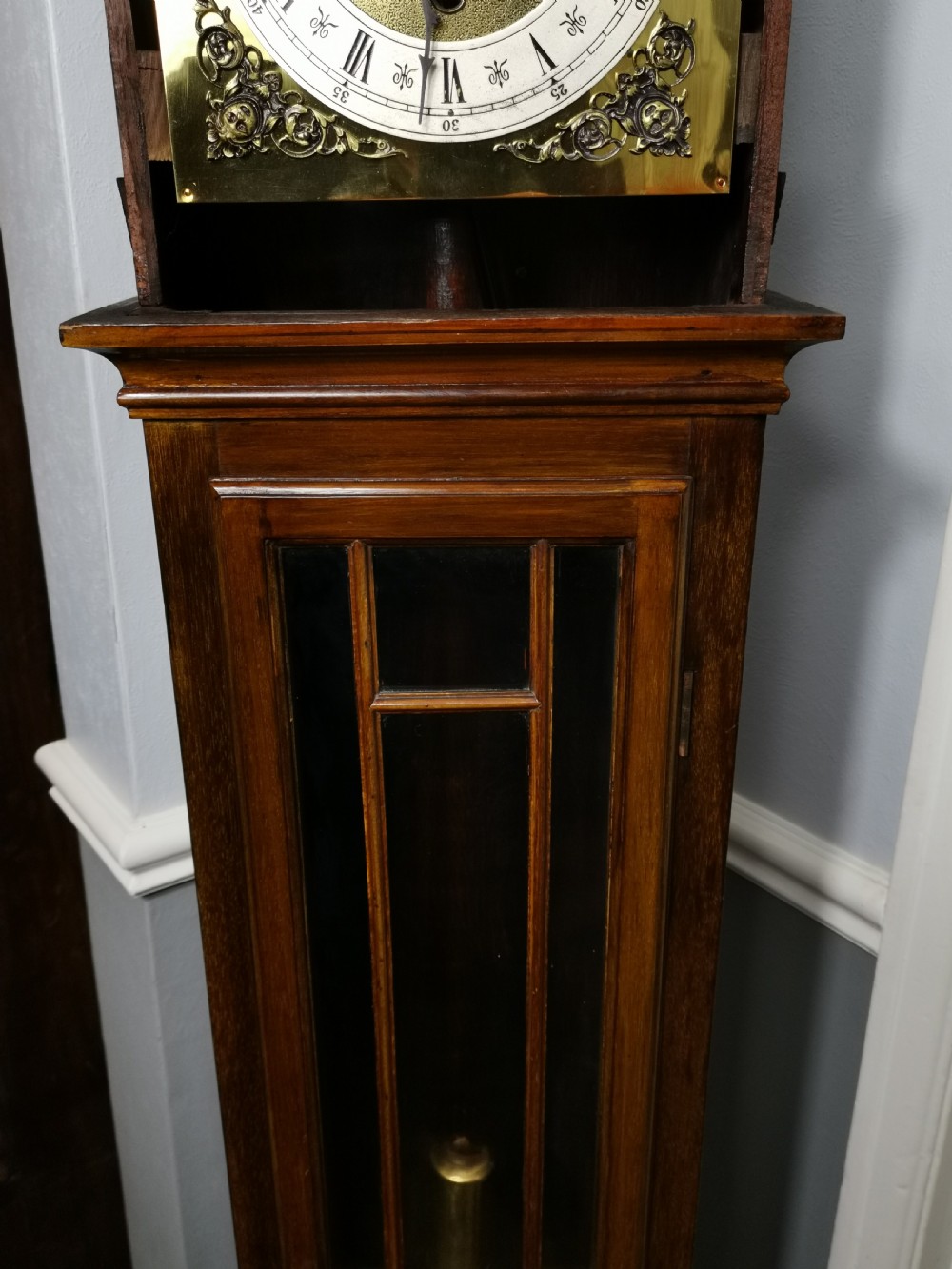 Glass Fronted Mahogany Soft Sounding Twin Tune (Westminster or Whittington) Musical Quarter Chiming Grandmother or Small Grandfather Longcase Clock View VII