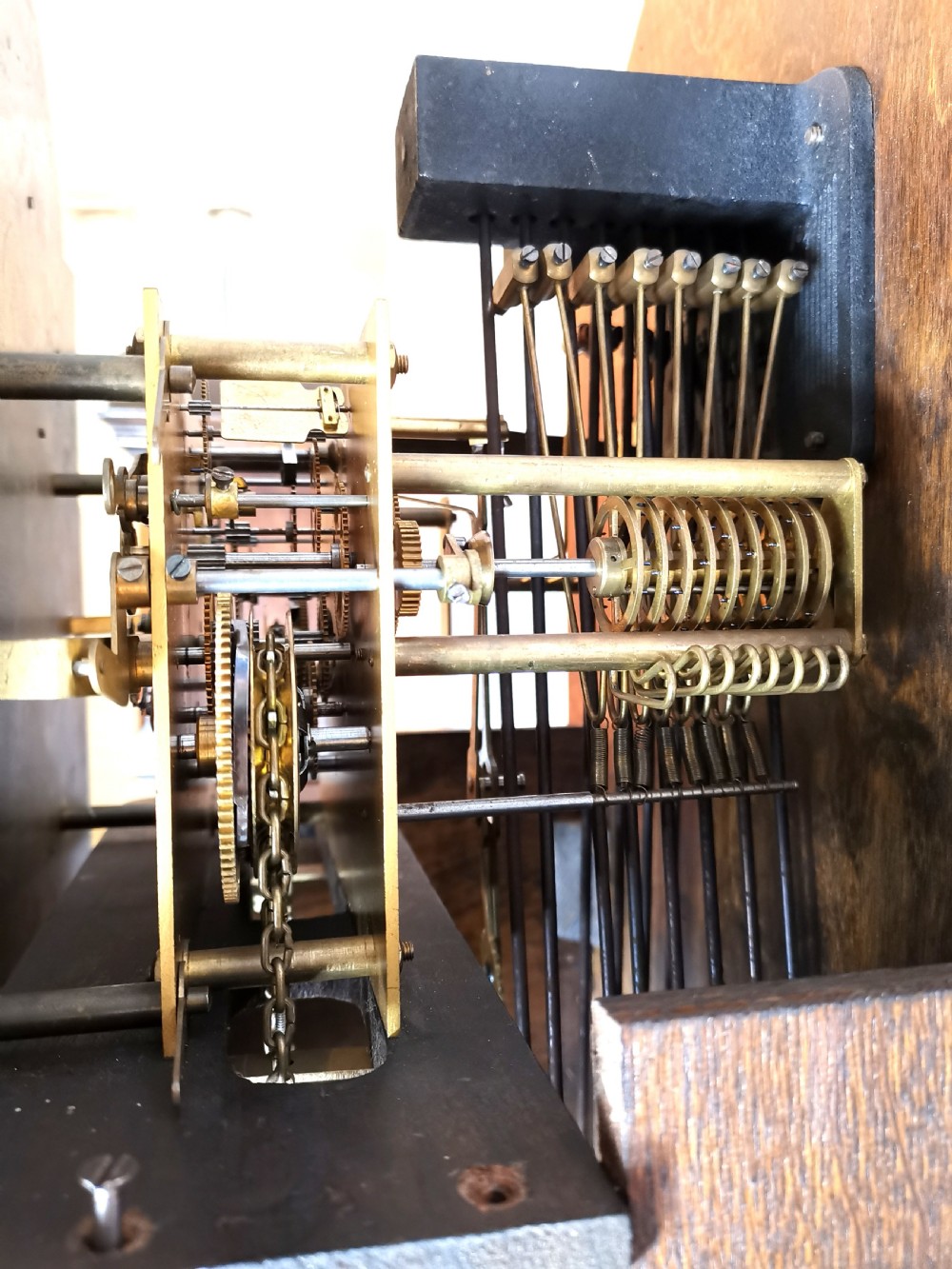 Astagal Glazed Triple Weight Twin Tune Musical Quarter Chiming Oak Grandmother or Grandfather Longcase Clock. View IV