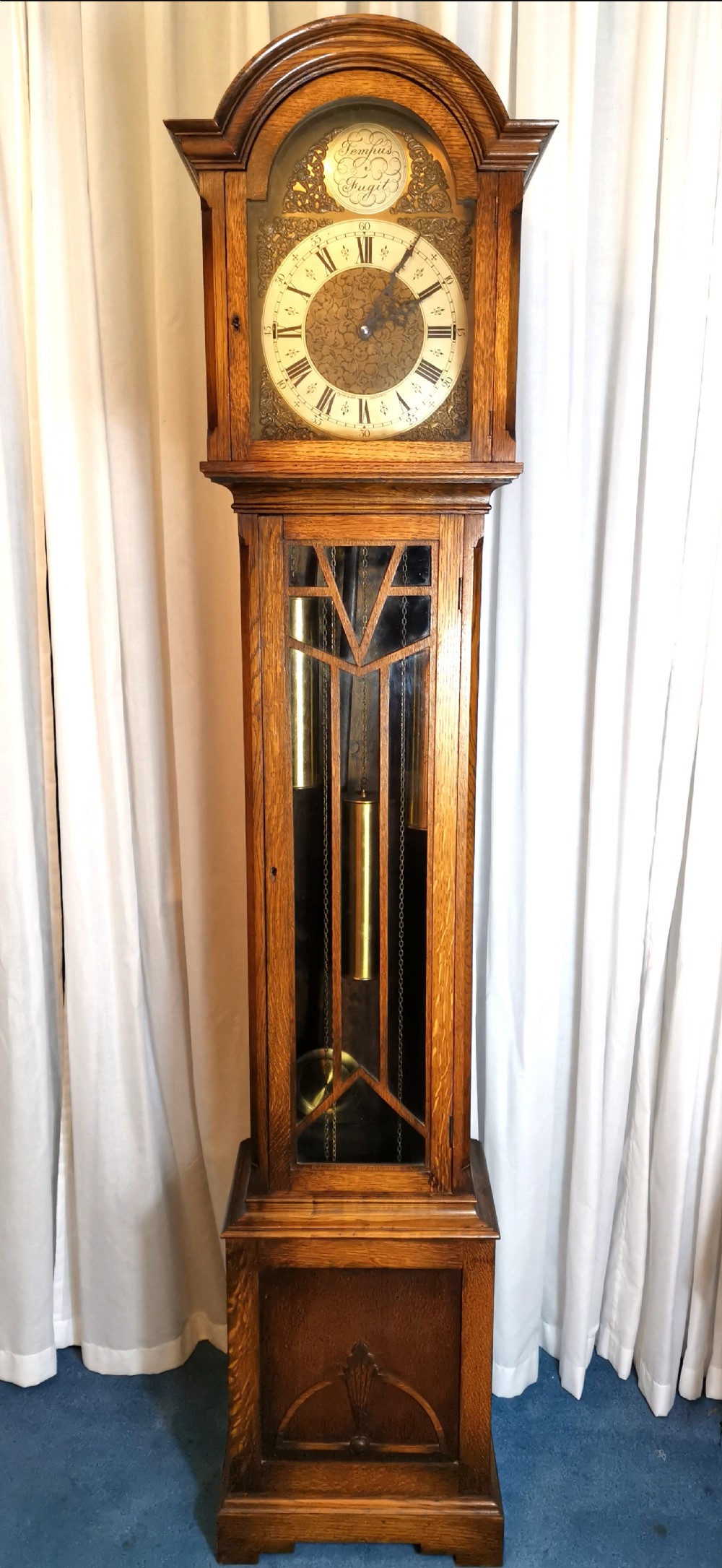 Astagal Glazed Triple Weight Twin Tune Musical Quarter Chiming Oak Grandmother or Grandfather Longcase Clock.
