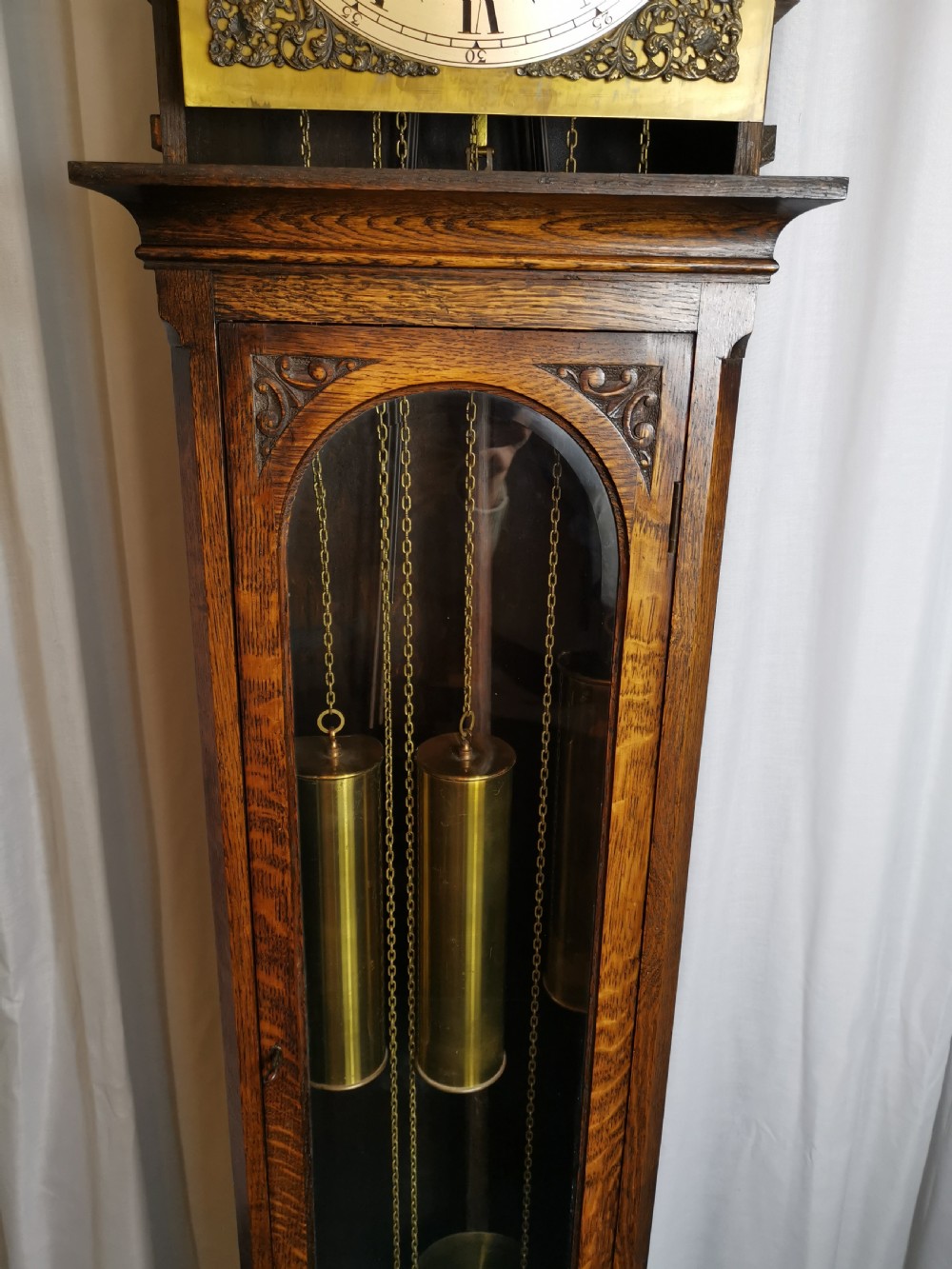 Mellow Sounding Triple Weight 4 or 8 Gong Musical Quarter Chiming Glass Fronted English Grandfather/Grandmother Longcase Clock View III