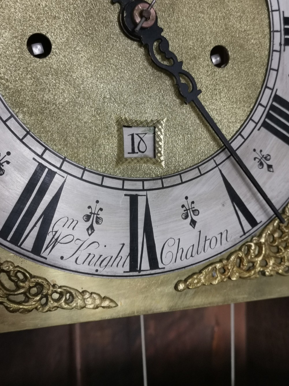 Small (74in) Mid 18th c Wm. Knight of Chalton Hants/Sussex Borders 8 Day Grandfather/Grandmother Longcase Clock with 10in Dial.  View VII