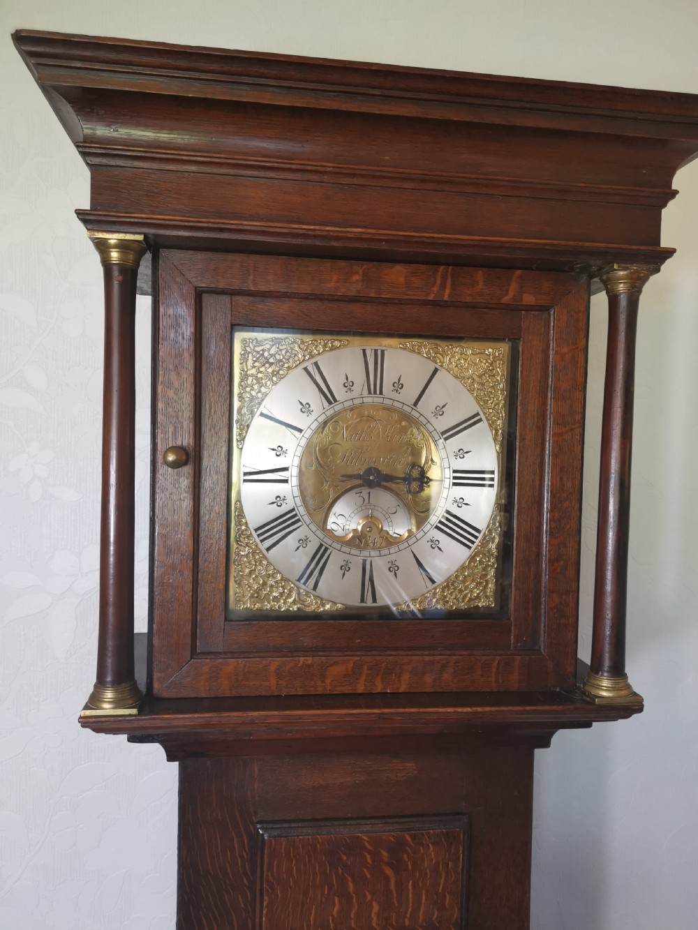 No 47 Early Georgian Kirk of Kibworth Small (80.6in) Oak Cased Grandfather Longcase Clock - c. 1760-65 View III
