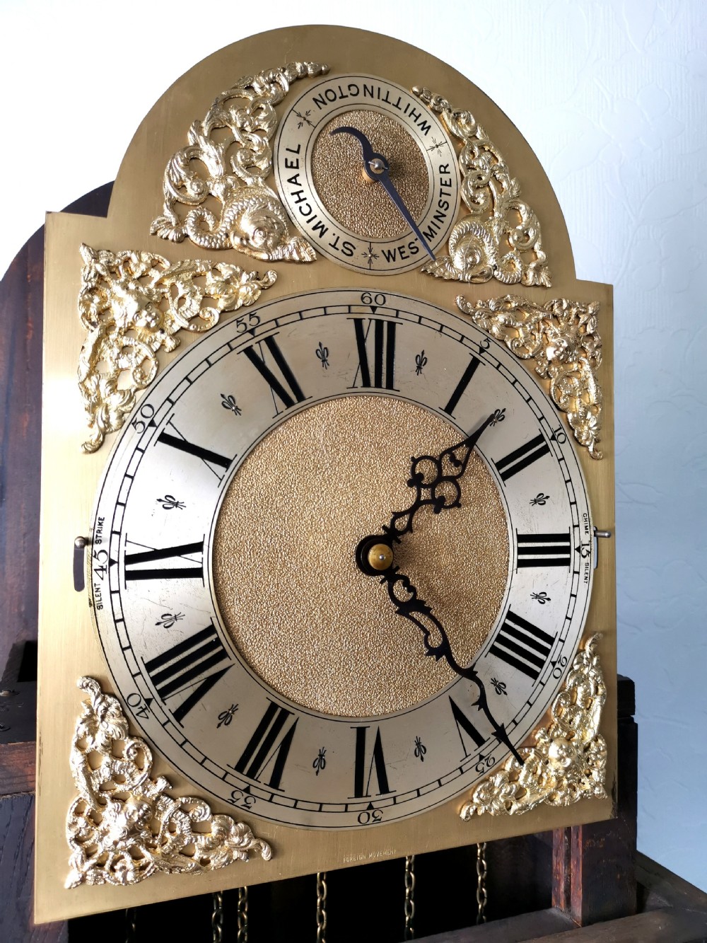 Early 20th C. Oak Triple Weight Triple Quarter Chiming & Hour Strike 8 Day Musical Grandfather Longcase Clock with Astragal Glazed Door View VII