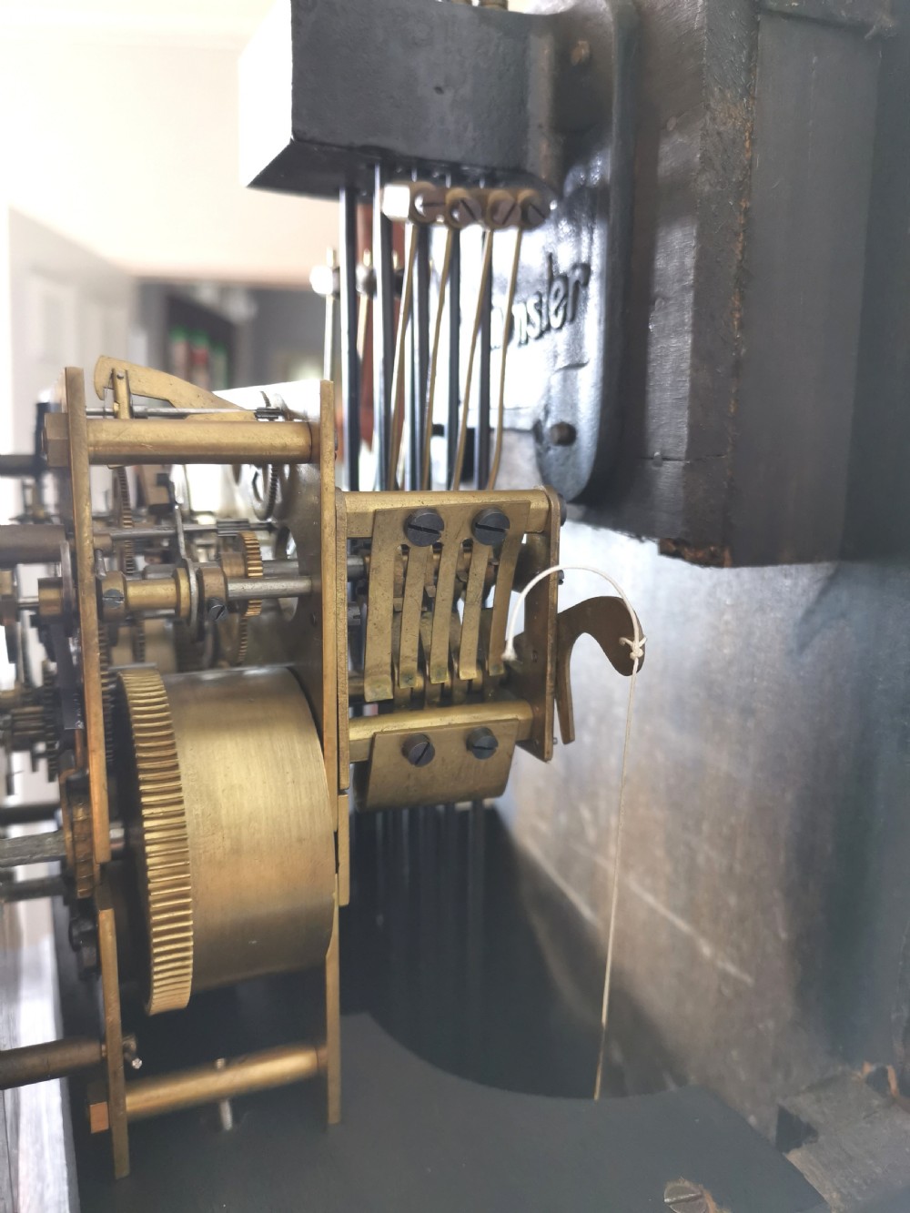Sweet Sounding English Early 20th C. Oak Petit Grandfather or Grandmother Longcase Clock Striking the Hours & Playing Musical Chimes on Each Quarter.  View IV