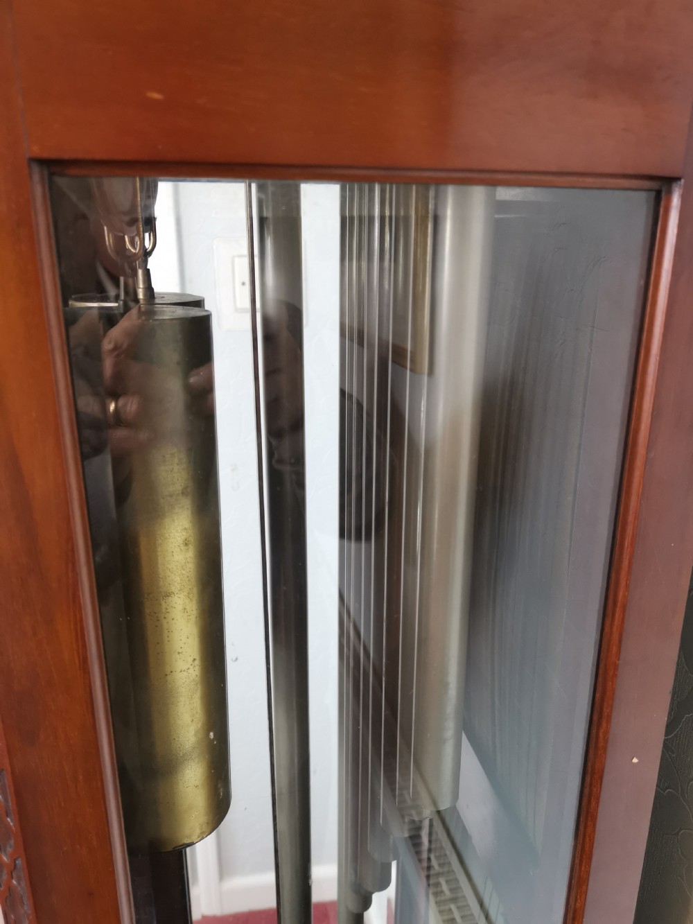 Early 20th C. 3 Tune Tubular Bells Musical Quarter Chiming Mahogany Grandfather Longcase Clock  View VII