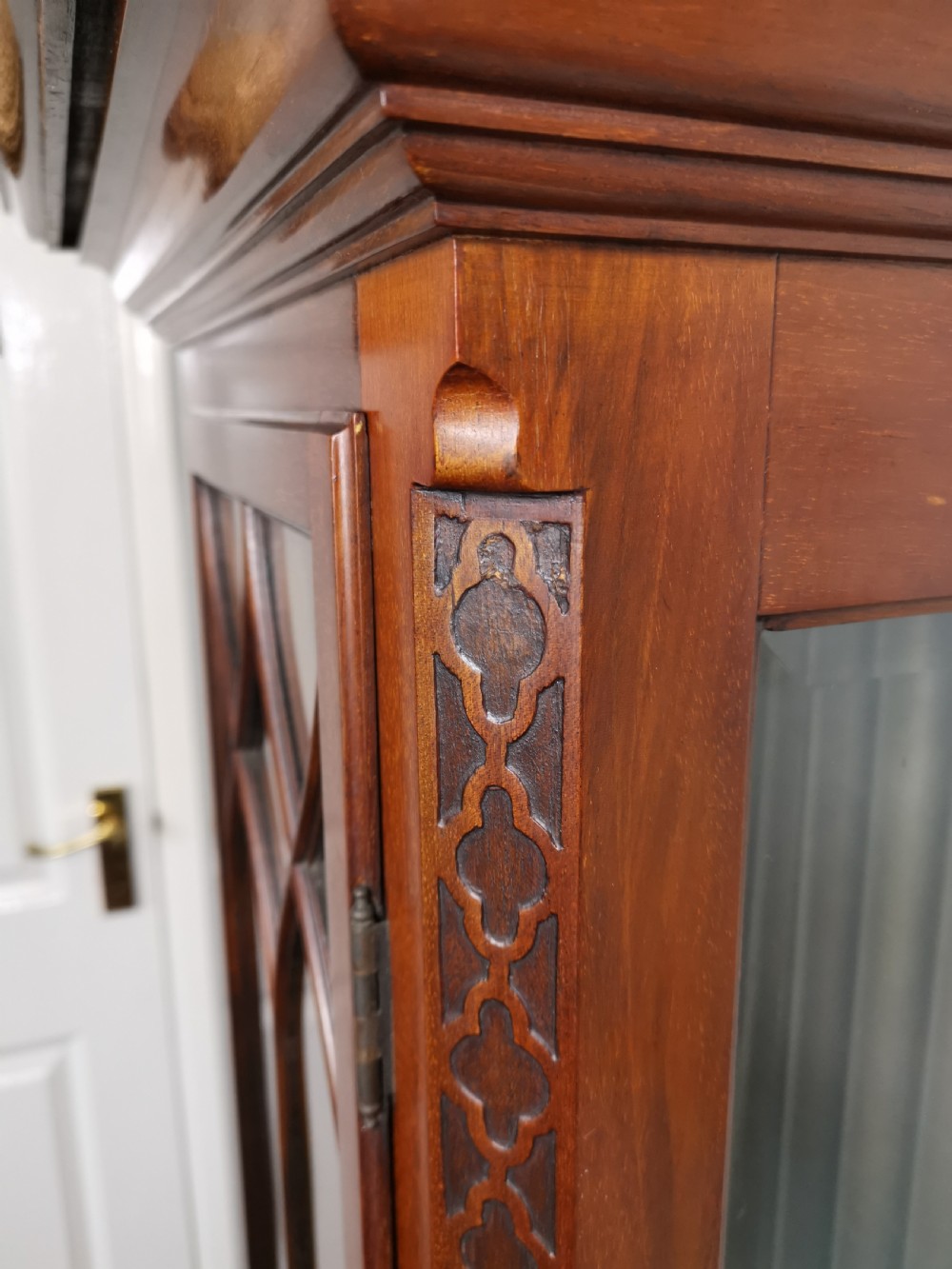 Early 20th C. 3 Tune Tubular Bells Musical Quarter Chiming Mahogany Grandfather Longcase Clock  View IX