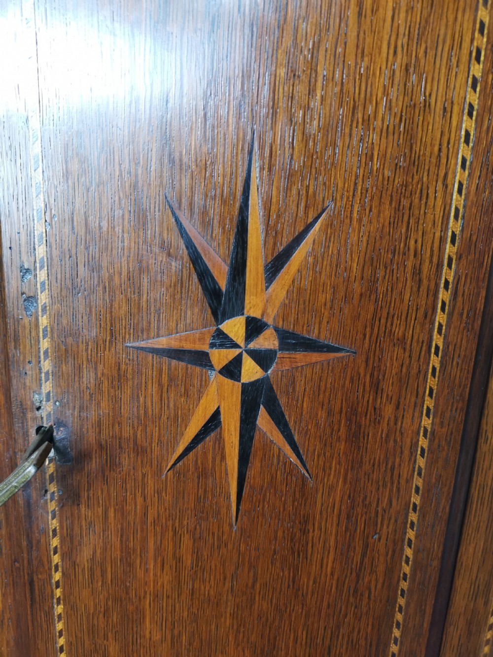 Mid 18th C. 5 Pillar 8 Day Bell Striking English Georgian Grandfather Longcase Clock with Star Inlay. Robt Jackson of Gainsborough Long Case Clock View VI