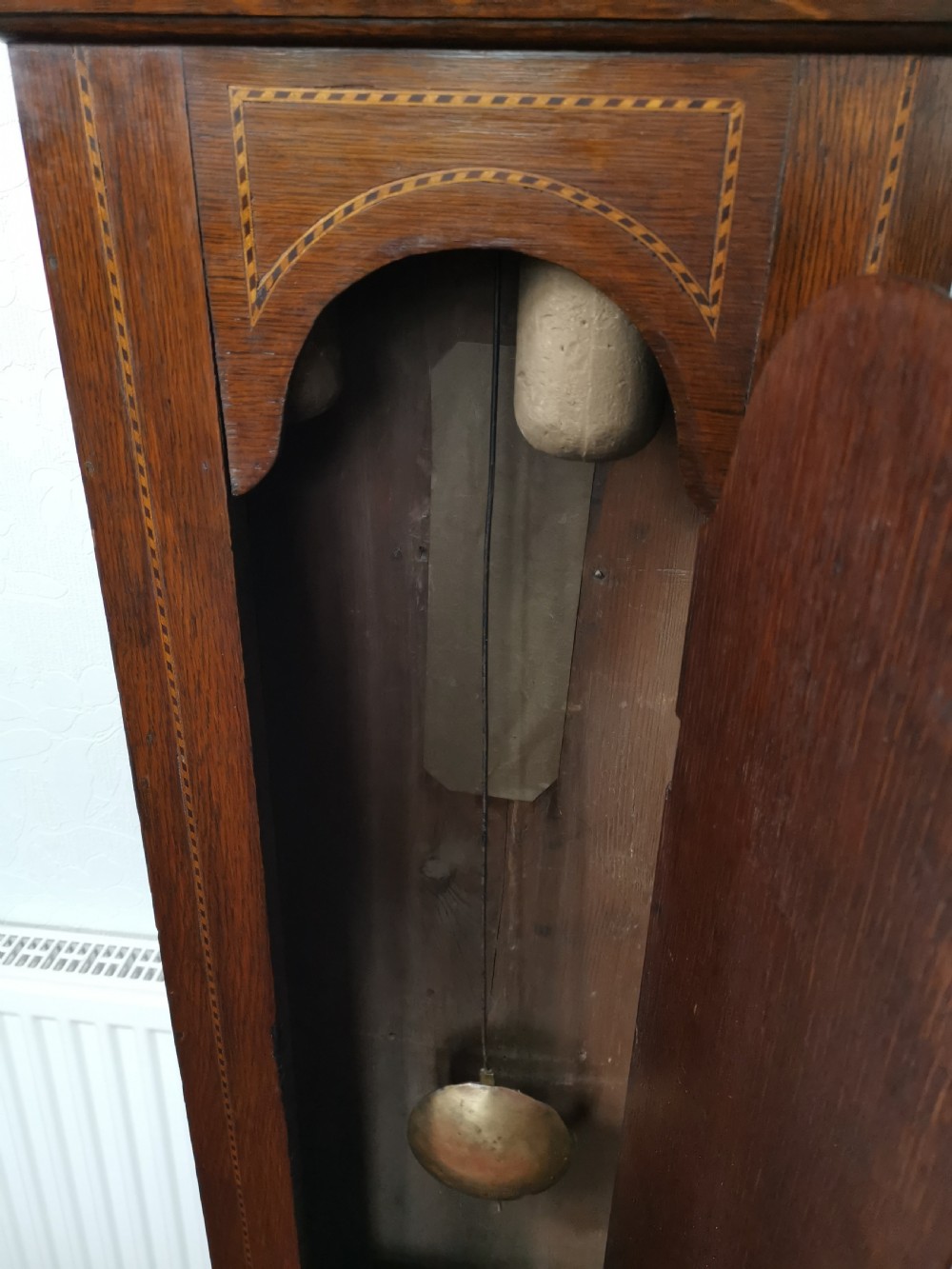 Mid 18th C. 5 Pillar 8 Day Bell Striking English Georgian Grandfather Longcase Clock with Star Inlay. Robt Jackson of Gainsborough Long Case Clock View VIII