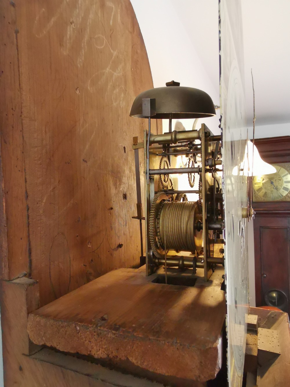 Early 19th C. Georgian Mahogany 8 Day Bell Striking English Grandfather Longcase Clock with Painted Dial. John Hancock of Yeovil Somerset. Noted by Brian Loomes.  View IX
