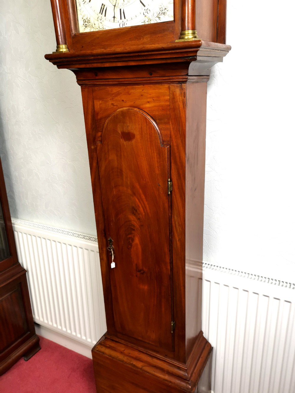 Rare Solid Mahogany Cased 18th C. Georgian Grandfather Longcase Clock by Longstanding English Clockmaking Weston/Gilmore Family of Lewis/Brighton/Hastings.  View V