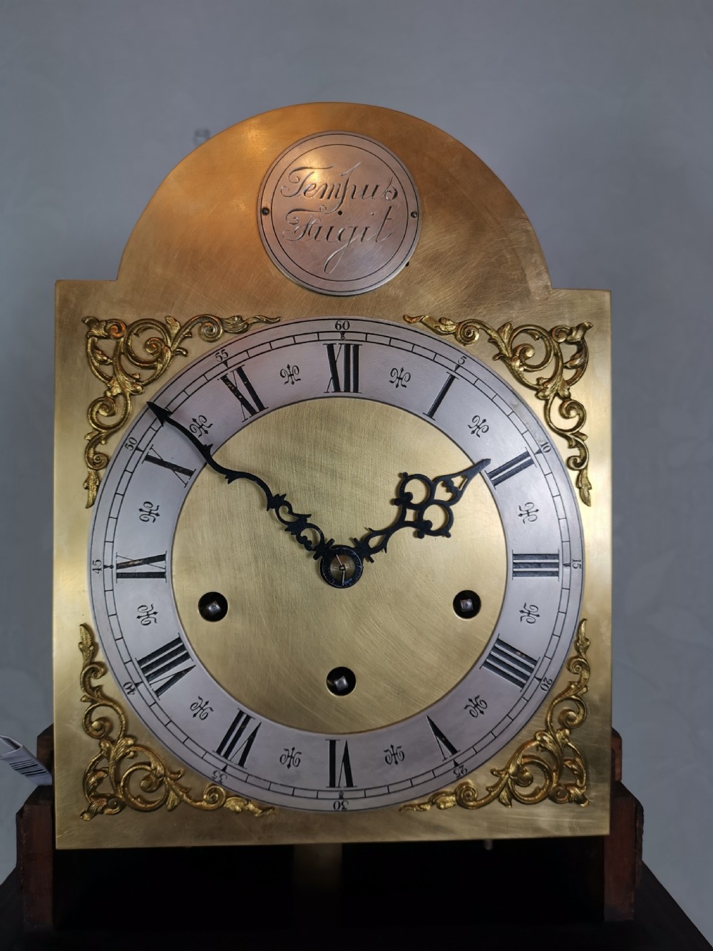 Fine Quality German 1920s Glass Fronted Mahogany Grandmother or Small Grandfather Longcase Clock with Musical Quarter Chimes & Hour Strike.  View II