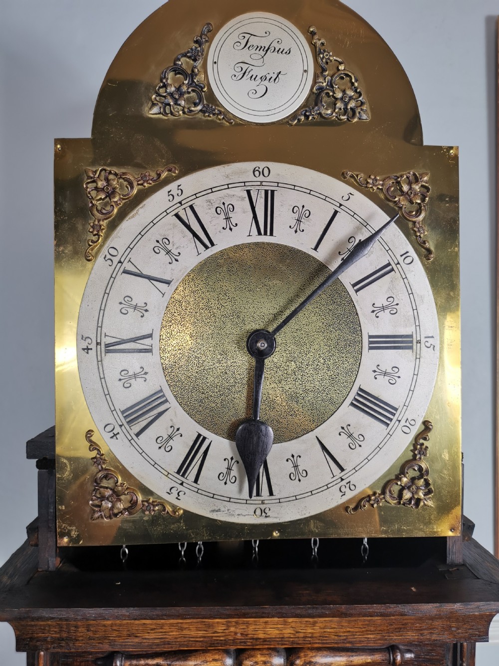 Mellow Sounding 1920s Triple Weight Westminster Quarter Chiming Musical Grandmother or Grandfather Oak Longcase Clock View IV