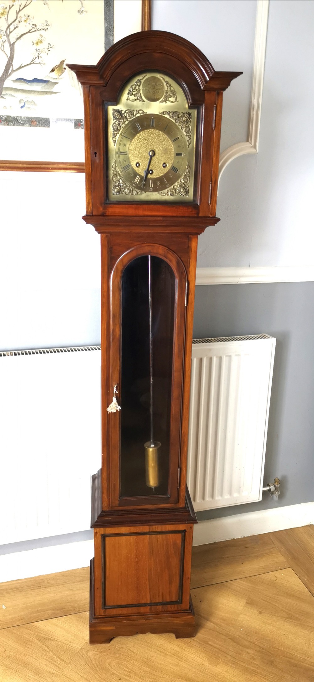 Granddaughter, Grandmother or Dwarf Grandfather Mahogany Quarter Chiming Musical Longcase Clock - 61in High. 