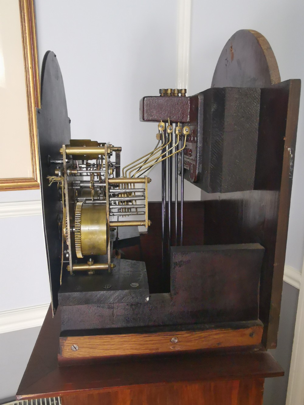 Granddaughter, Grandmother or Dwarf Grandfather Mahogany Quarter Chiming Musical Longcase Clock - 61in High.  View VII