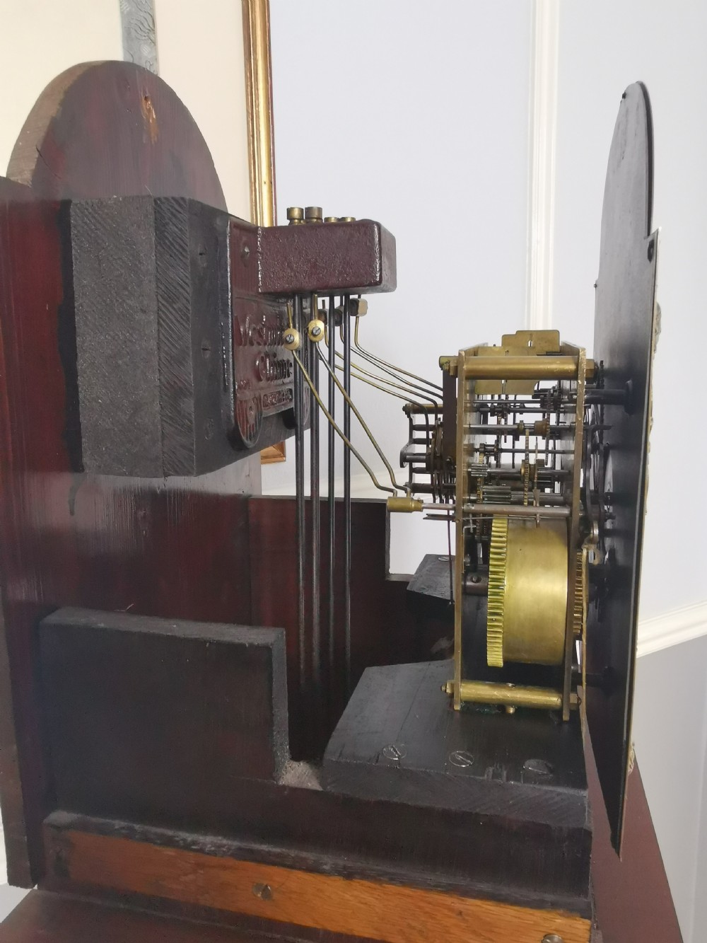 Granddaughter, Grandmother or Dwarf Grandfather Mahogany Quarter Chiming Musical Longcase Clock - 61in High.  View IX