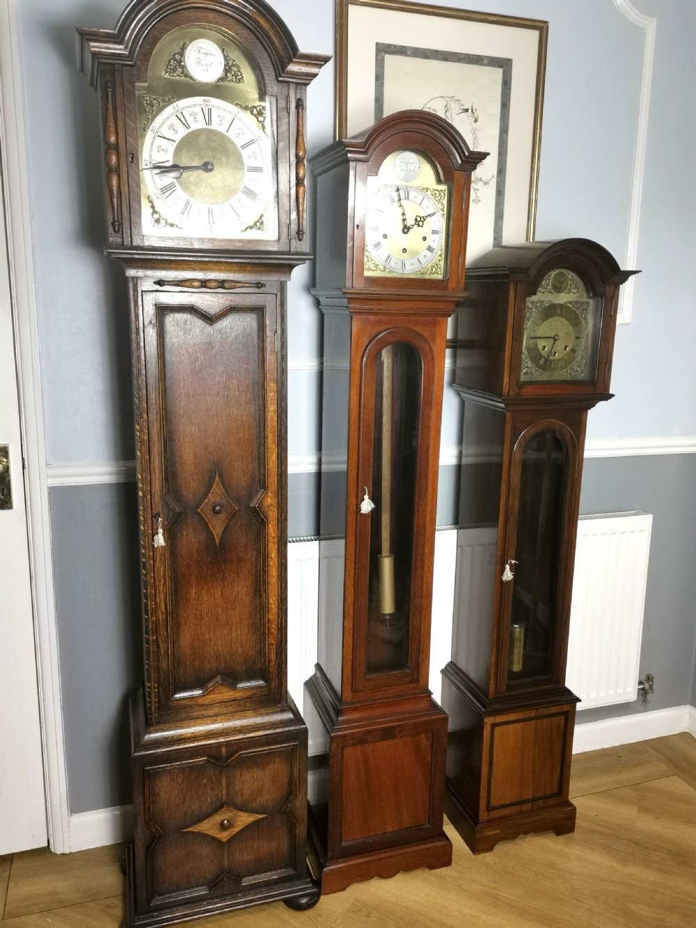 Granddaughter, Grandmother or Dwarf Grandfather Mahogany Quarter Chiming Musical Longcase Clock - 61in High.  View XI