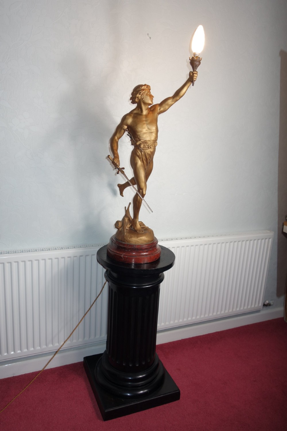 Ebonised Victorian Wooden Statue Display Pillar Pedestal in the form of a Greek Column - 78cm High View V