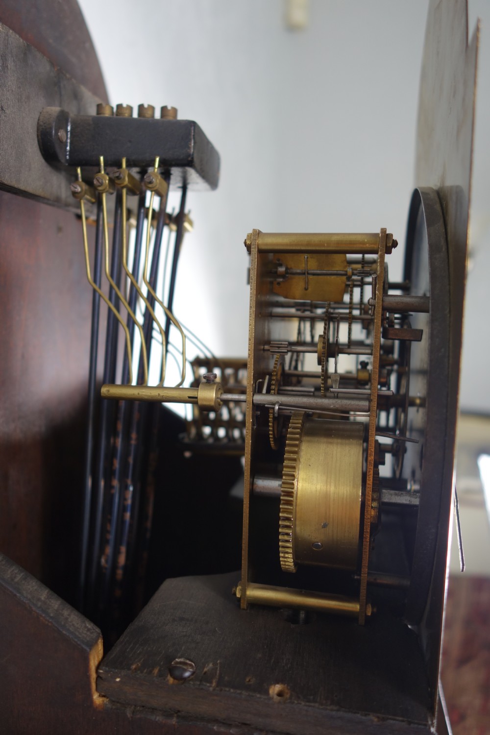 8 Day Westminster Chiming Musical Mahogany Small Grandfather or Grandmother Longcase Clock with Oval Glass to Trunk Door View V