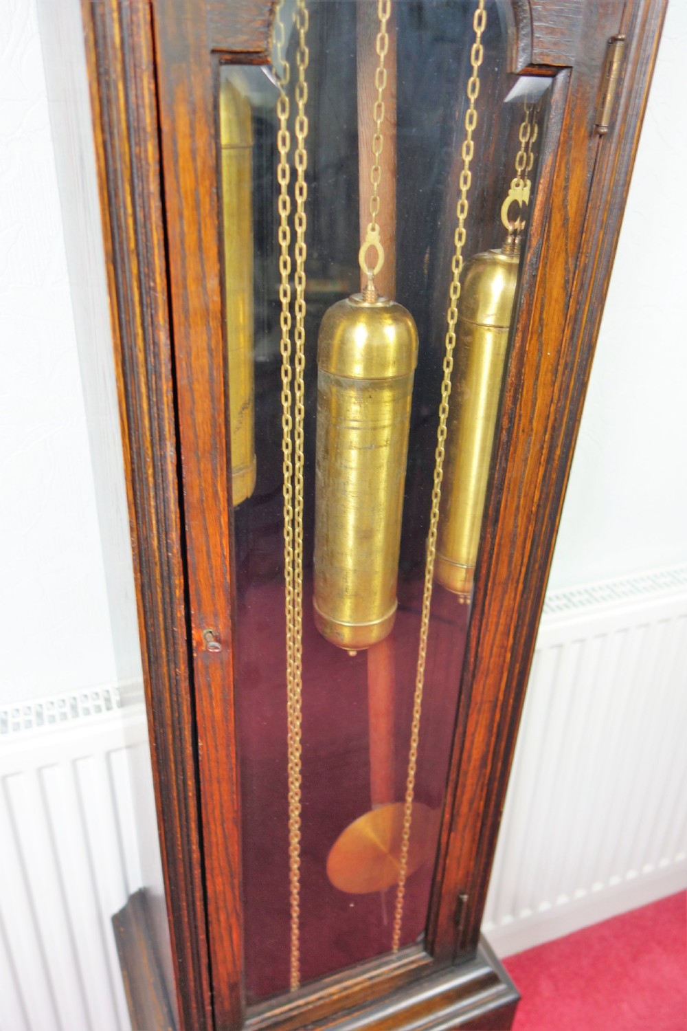 Good Quality Mellow Sounding Glass Fronted Triple Weight 1920s Westminster Chiming Musical Quarter Chiming & Hour Rod Striking Grandfather or Grandmother Longcase Clock with Chime/Silent Dial by Winterhalder View III