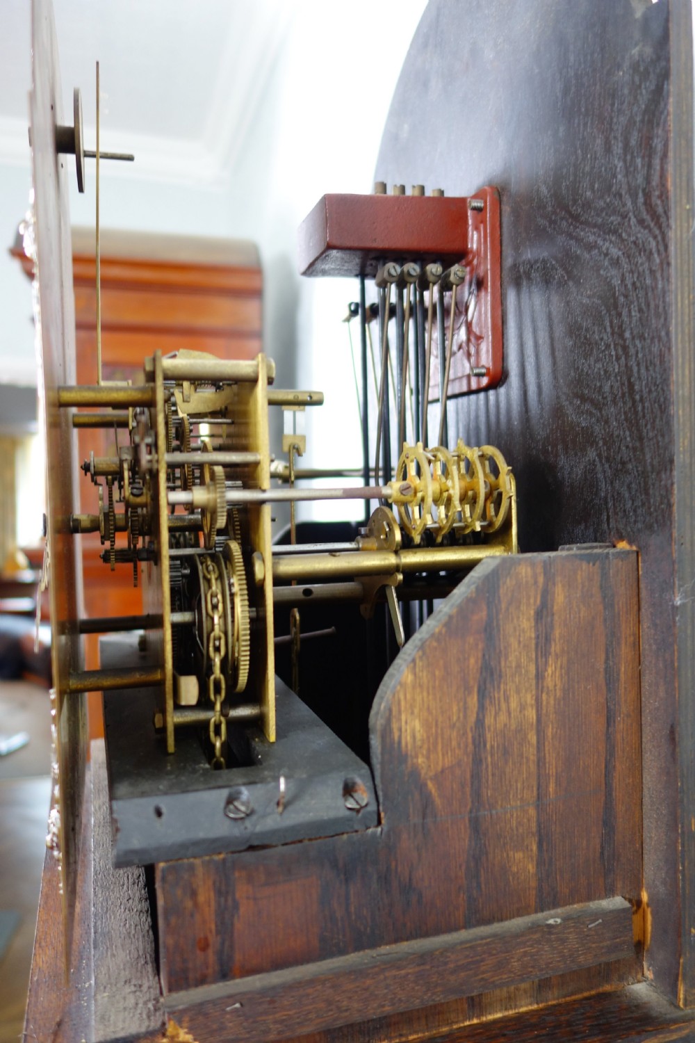 Good Quality Mellow Sounding Glass Fronted Triple Weight 1920s Westminster Chiming Musical Quarter Chiming & Hour Rod Striking Grandfather or Grandmother Longcase Clock with Chime/Silent Dial by Winterhalder View VI