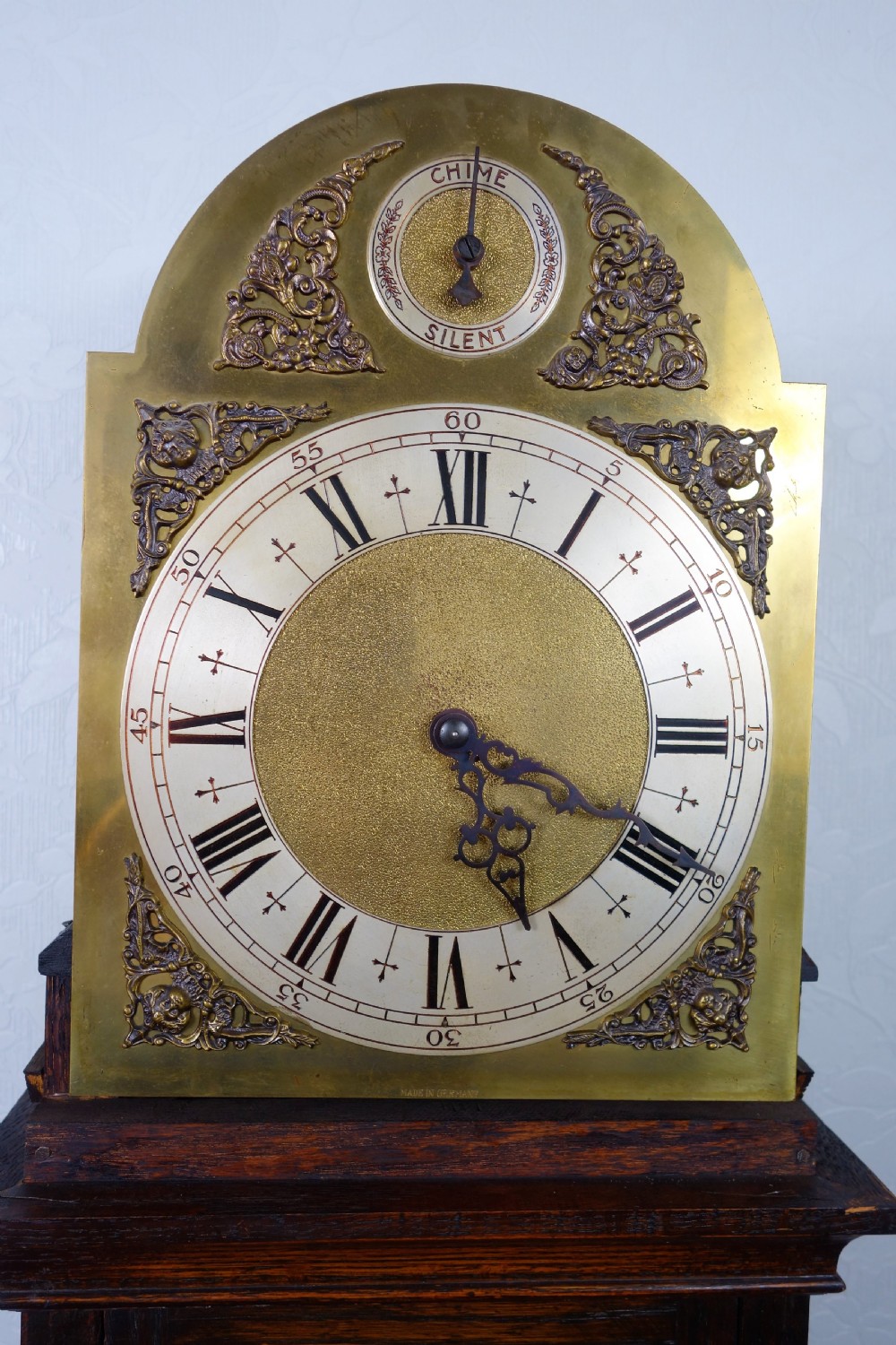 Good Quality Mellow Sounding Glass Fronted Triple Weight 1920s Westminster Chiming Musical Quarter Chiming & Hour Rod Striking Grandfather or Grandmother Longcase Clock with Chime/Silent Dial by Winterhalder View VIII