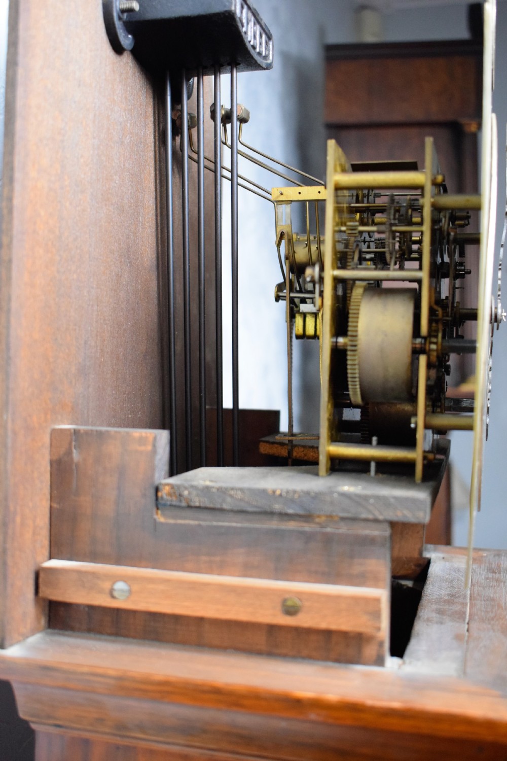 Top Quality Burr Walnut Grandmother or Dwarf Grandfather Longcase Clock with EMBEE Peerless 8 Day Westminster Chiming Musial Clock View VII