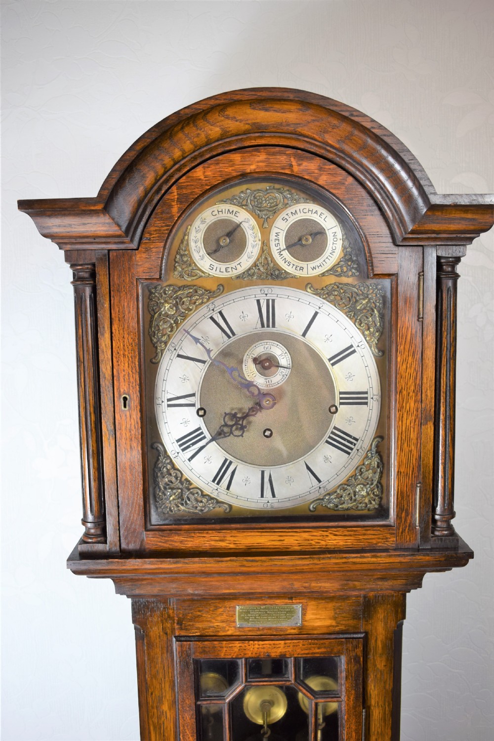 Regulator Quality Solid Oak Astragal Glazed Triple Tune Triple Weight Grandfather or Grandmother Longcase Clock with Deadbeat Escapement & Maintaining Power View II