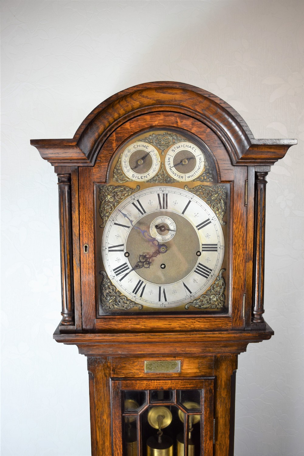 Regulator Quality Solid Oak Astragal Glazed Triple Tune Triple Weight Grandfather or Grandmother Longcase Clock with Deadbeat Escapement & Maintaining Power View XI