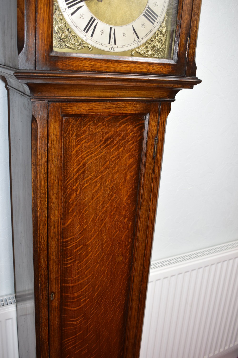 Good Quality Triple Tune Triple Weight Oak Grandmother/Grandfather Musical Longcase Clock View III