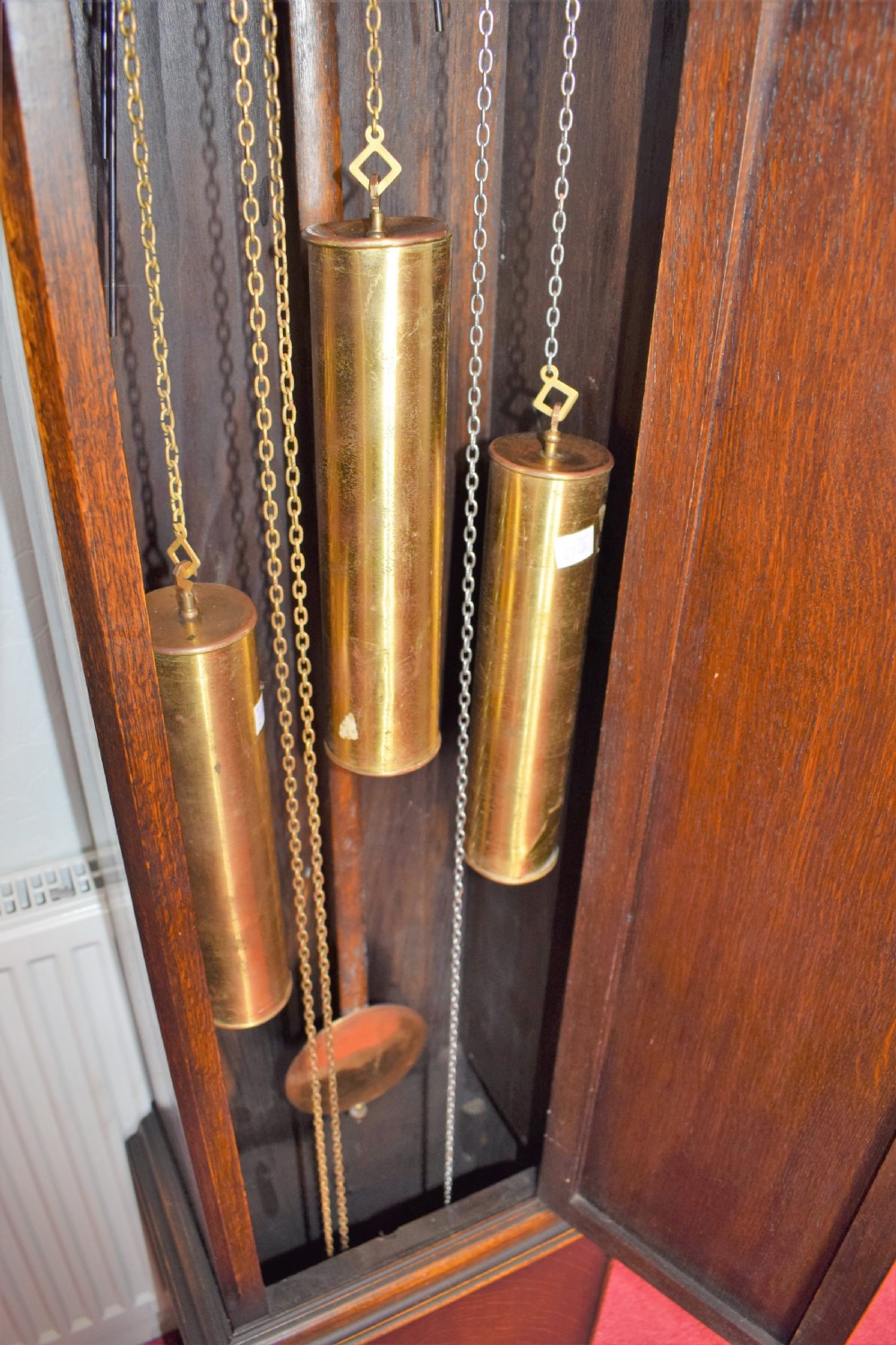 Good Quality Triple Tune Triple Weight Oak Grandmother/Grandfather Musical Longcase Clock View VI