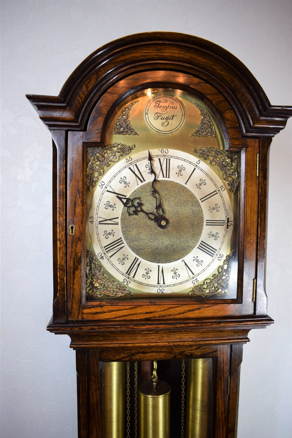 English Triple Weight Two Tune (Westminster/Whittington/Silent) Glass Fronted Oak Grandmother or Small Grandfather Musical Longcase Clock View III